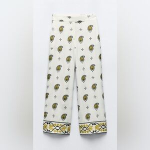 Zara NWT EMBROIDERED WIDE LEG PANTS